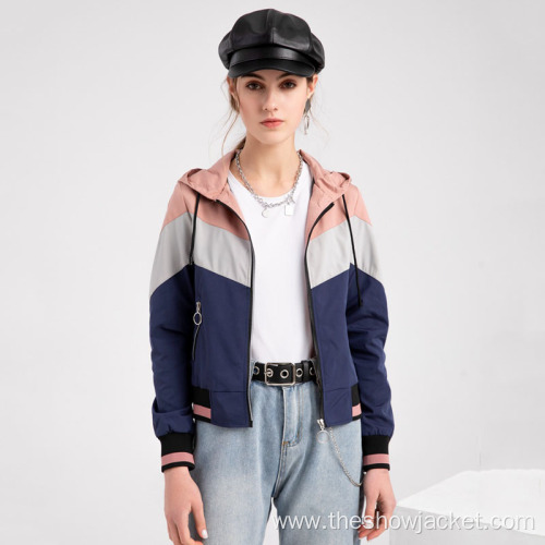 2021 Autumn Women Contrast Color Hoodie Windbreaker Jacket